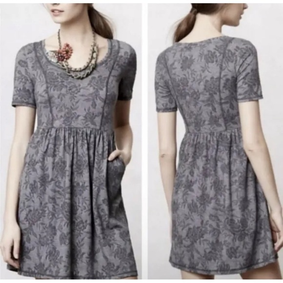 Anthropologie Dresses & Skirts - Anthropologie Saturday Sunday Gray Floral Babydoll Dress Womens Size S Pockets